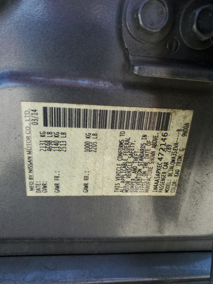 2014 Nissan Maxima S VIN: 1N4AA5APXEC472146 Lot: 81956805