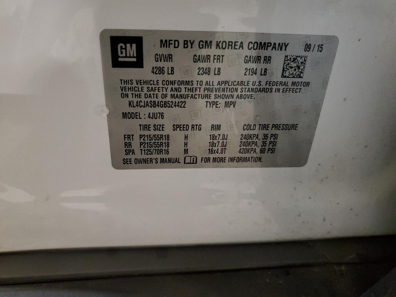 2016 Buick Encore VIN: KL4CJASB4GB524422 Lot: 86476075