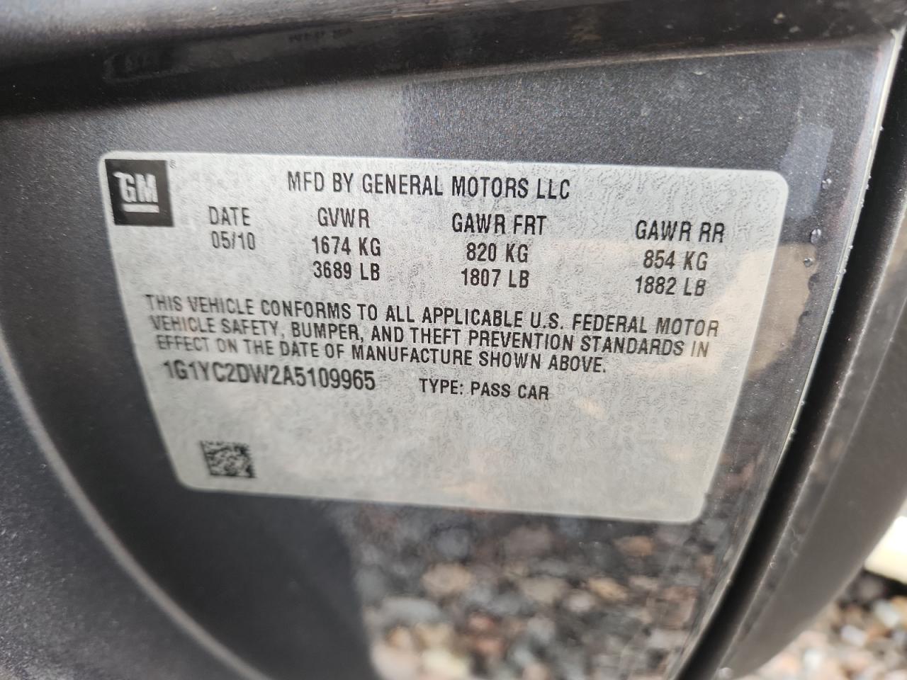 2010 Chevrolet Corvette VIN: 1G1YC2DW2A5109965 Lot: 85393155