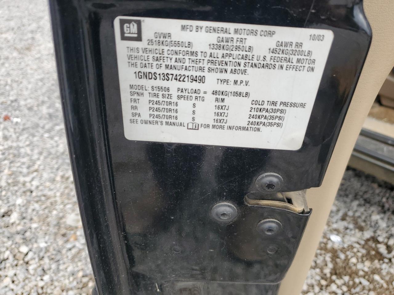 2004 Chevrolet Trailblazer Ls VIN: 1GNDS13S742219490 Lot: 84990585