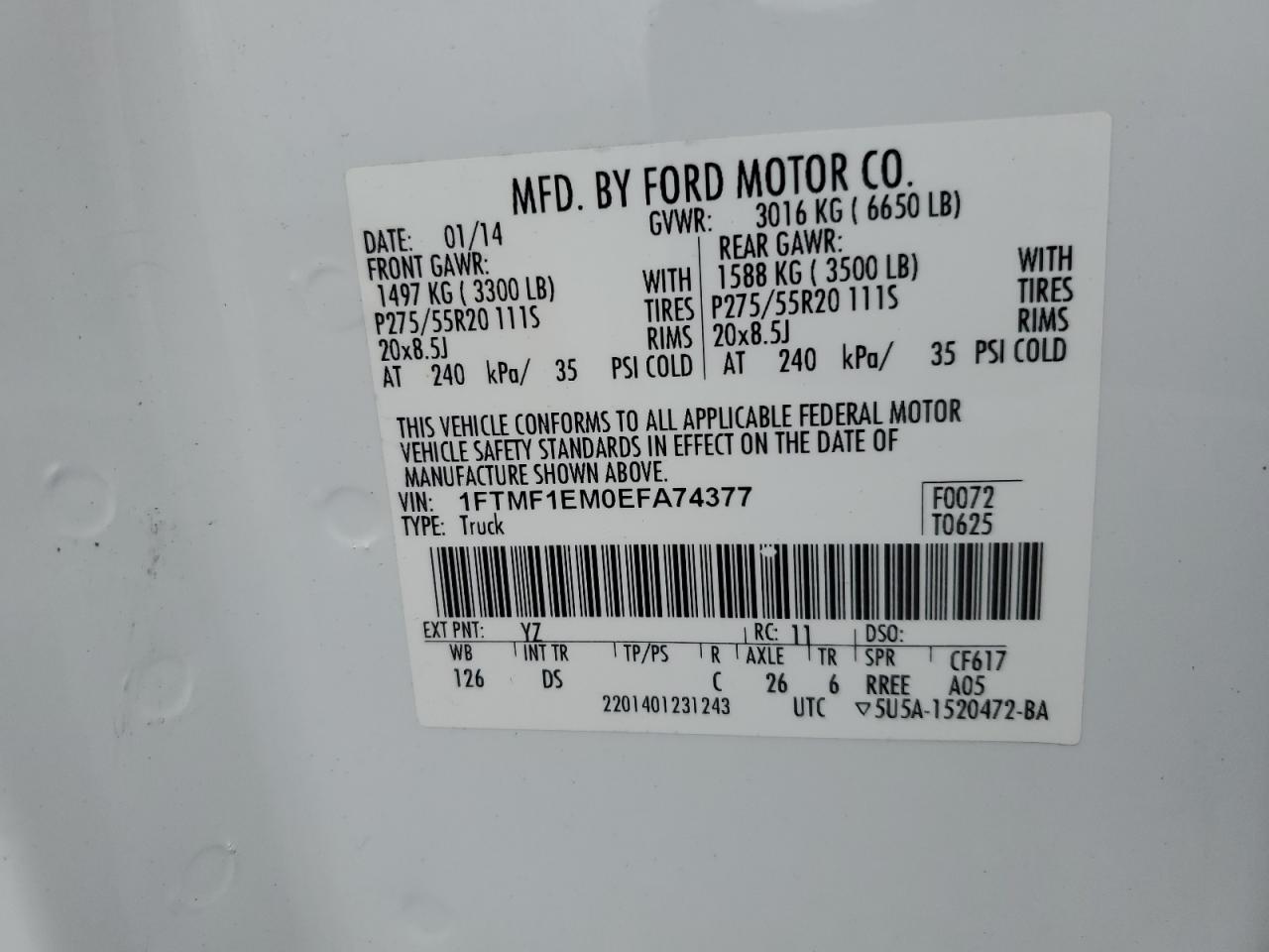 2014 Ford F150 VIN: 1FTMF1EM0EFA74377 Lot: 81572505