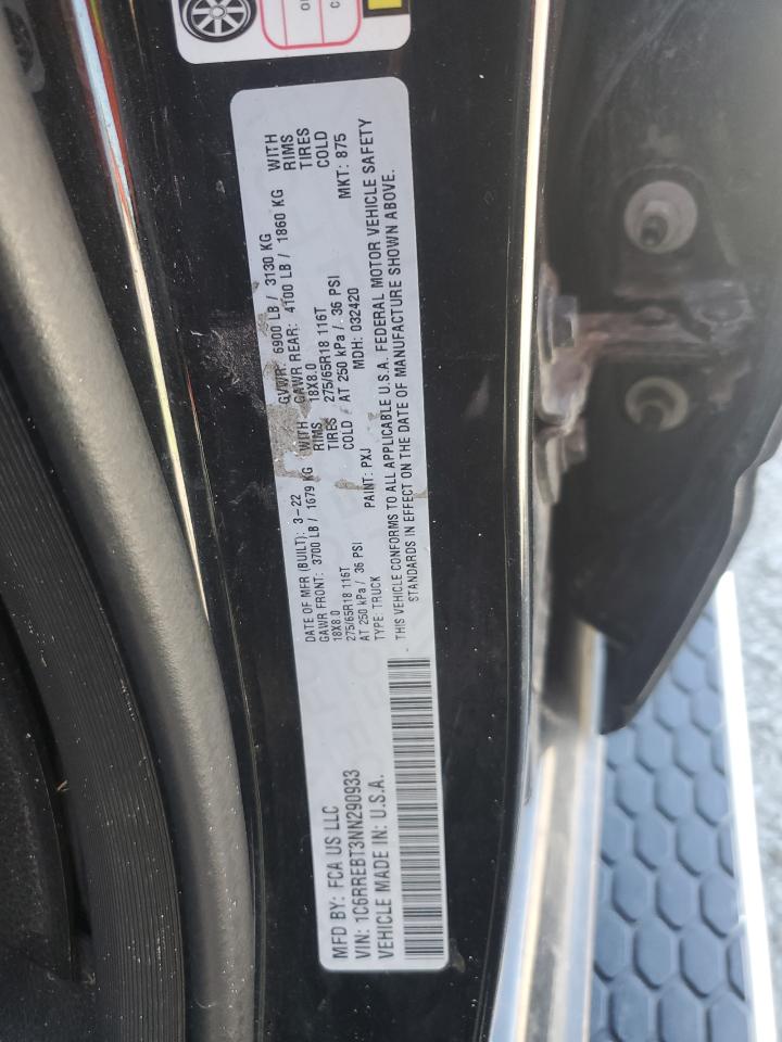 2022 Ram 1500 Big Horn/Lone Star VIN: 1C6RREBT3NN290933 Lot: 85343135