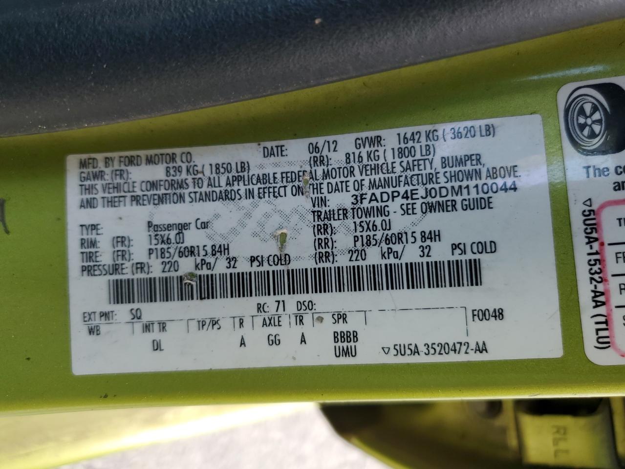 2013 Ford Fiesta Se VIN: 3FADP4EJ0DM110044 Lot: 82355645