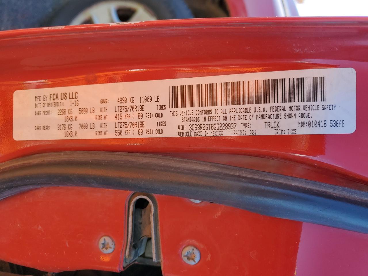 2016 Ram 3500 St VIN: 3C63R2GT8GG228937 Lot: 80958845