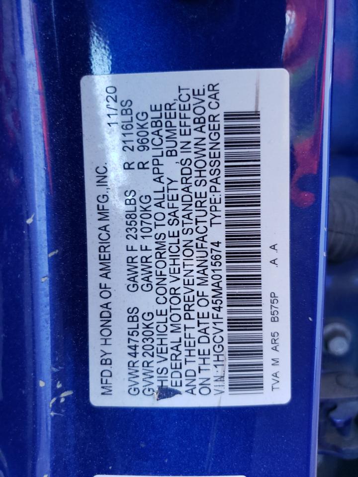 2021 Honda Accord Sport Se VIN: 1HGCV1F45MA015674 Lot: 84217555