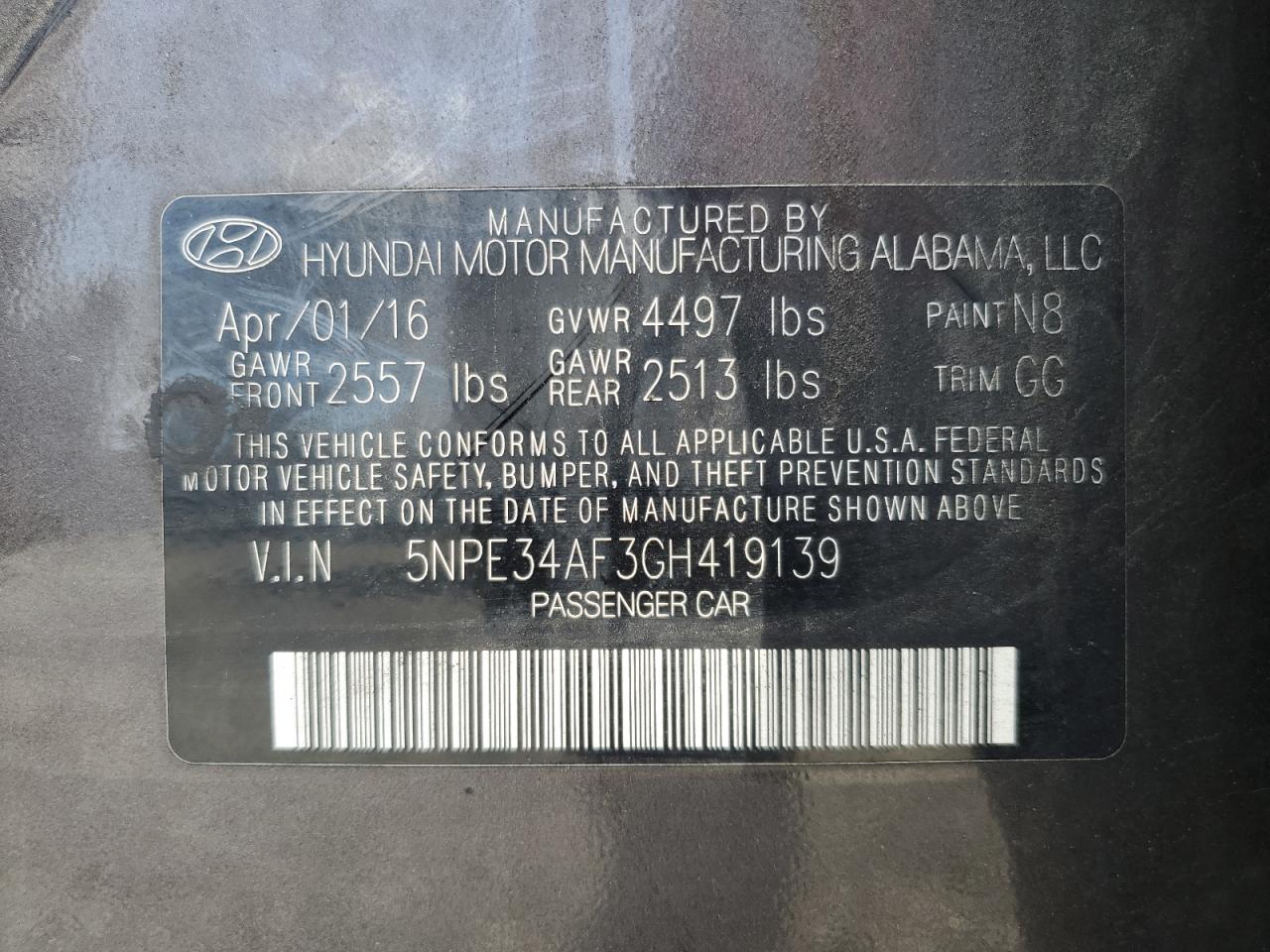 2016 Hyundai Sonata Sport VIN: 5NPE34AF3GH419139 Lot: 84891535