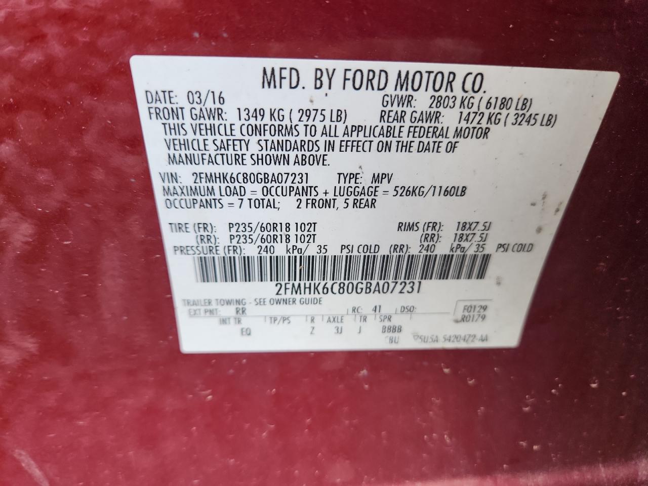 2016 Ford Flex Sel VIN: 2FMHK6C80GBA07231 Lot: 82278005