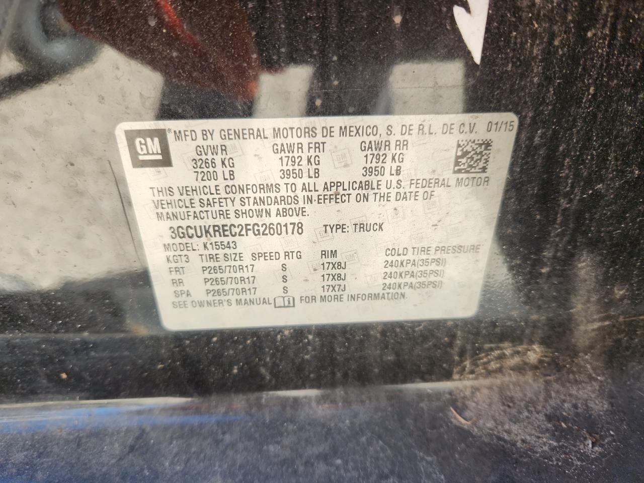 2015 Chevrolet Silverado K1500 Lt VIN: 3GCUKREC2FG260178 Lot: 85137605