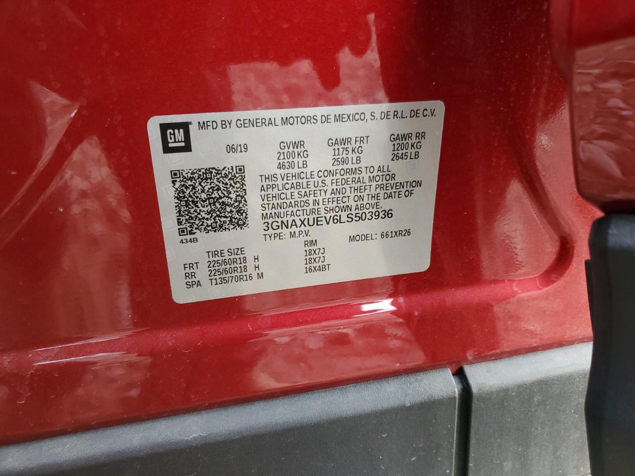 2020 Chevrolet Equinox Lt VIN: 3GNAXUEV6LS503936 Lot: 82430545