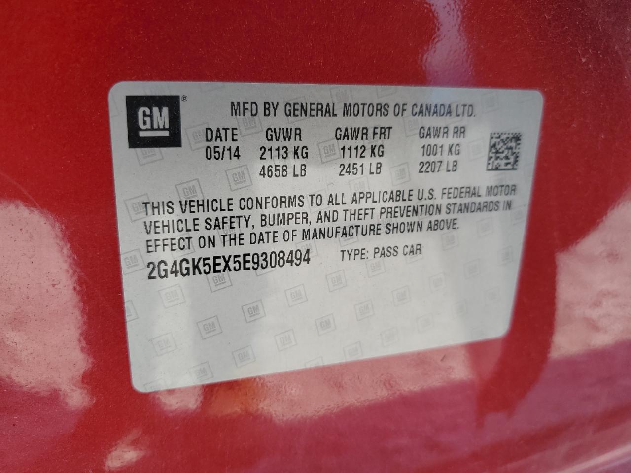 2014 Buick Regal VIN: 2G4GK5EX5E9308494 Lot: 85096445