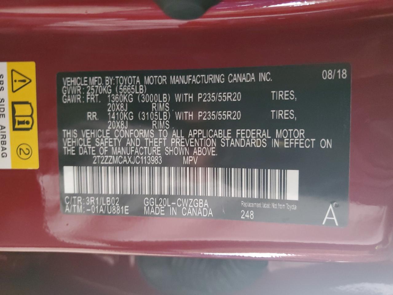 2018 Lexus Rx 350 Base VIN: 2T2ZZMCAXJC113983 Lot: 82433975