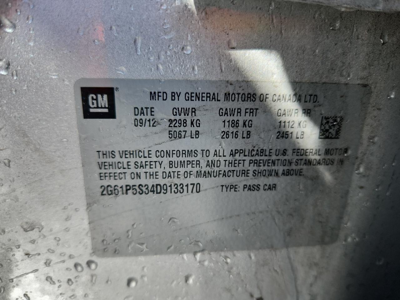 2013 Cadillac Xts Luxury Collection VIN: 2G61P5S34D9133170 Lot: 83961645