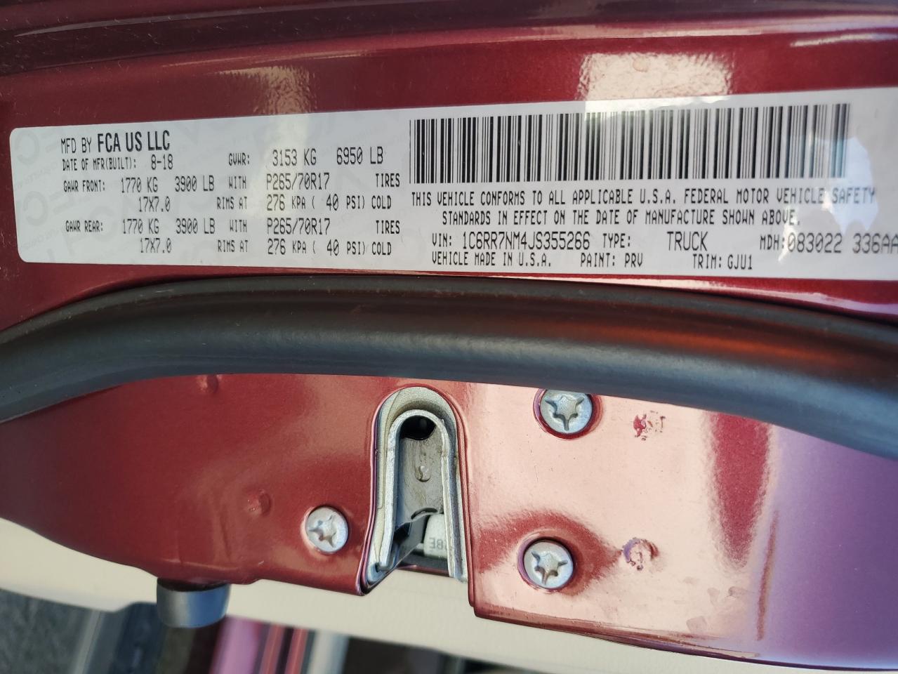 2018 Ram 1500 Laramie VIN: 1C6RR7NM4JS355266 Lot: 82220745