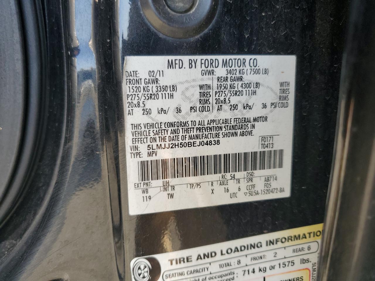 2011 Lincoln Navigator VIN: 5LMJJ2H50BEJ04838 Lot: 90688845