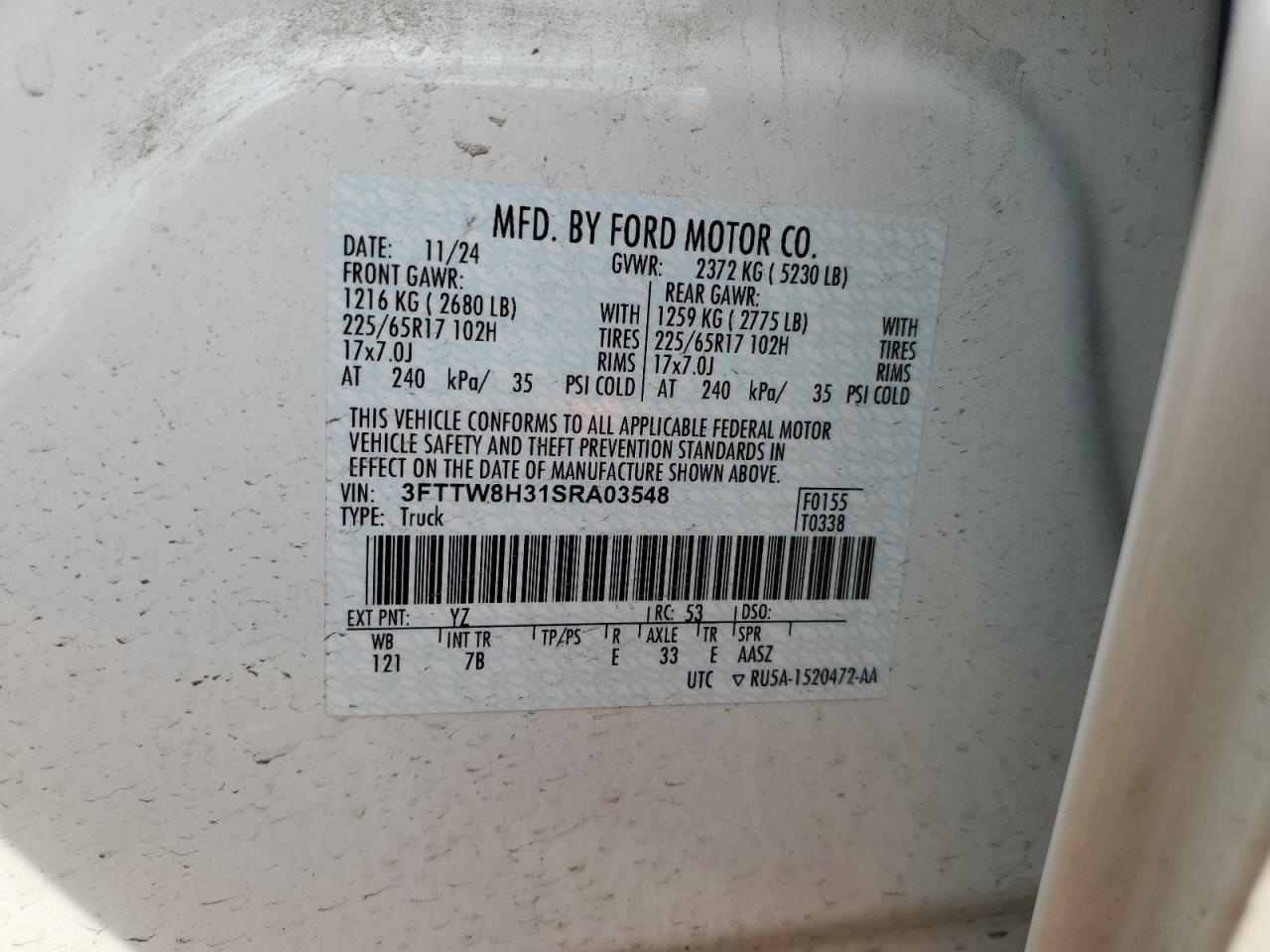 2025 Ford Maverick Xlt VIN: 3FTTW8H31SRA03548 Lot: 87480695