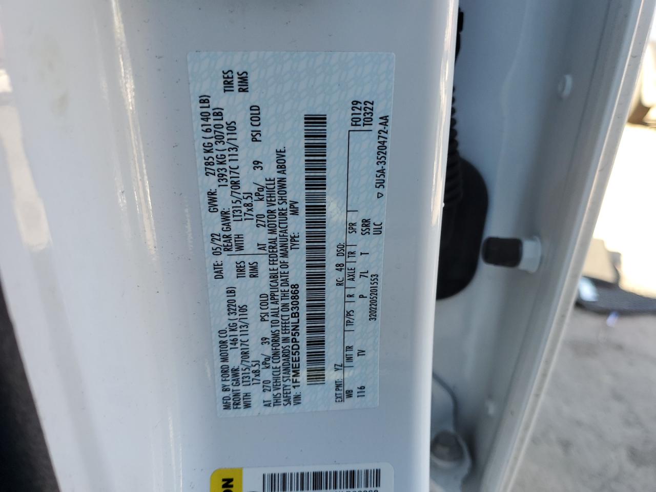 2022 Ford Bronco Base VIN: 1FMEE5DP5NLB30868 Lot: 90312765