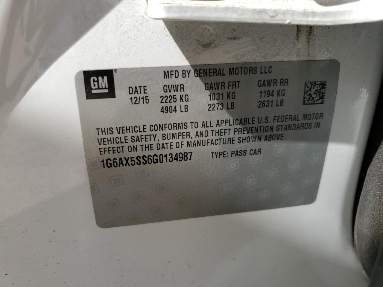 2016 Cadillac Cts Luxury Collection VIN: 1G6AX5SS6G0134987 Lot: 86219285