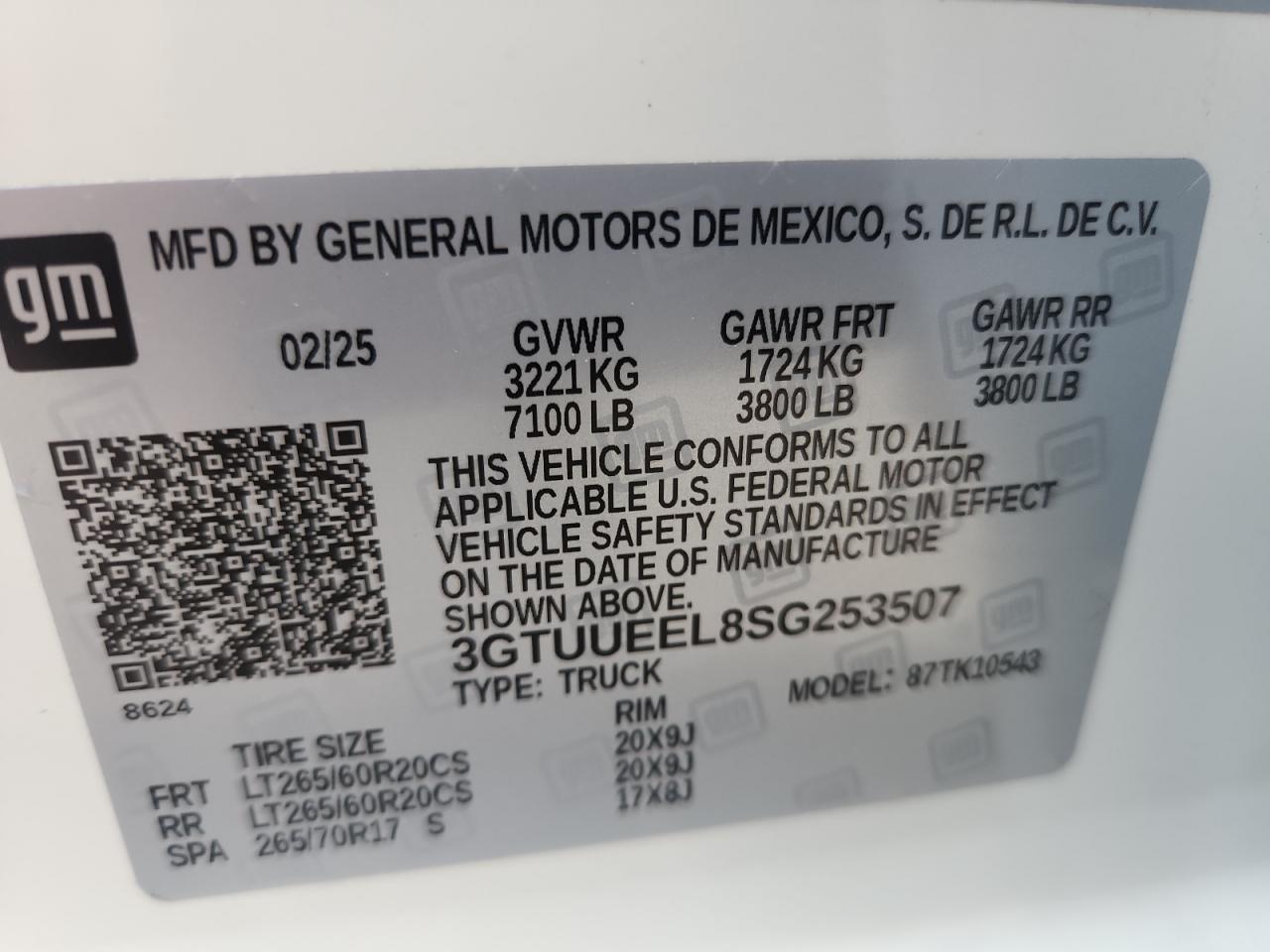 2025 GMC Sierra K1500 At4 VIN: 3GTUUEEL8SG253507 Lot: 84870065