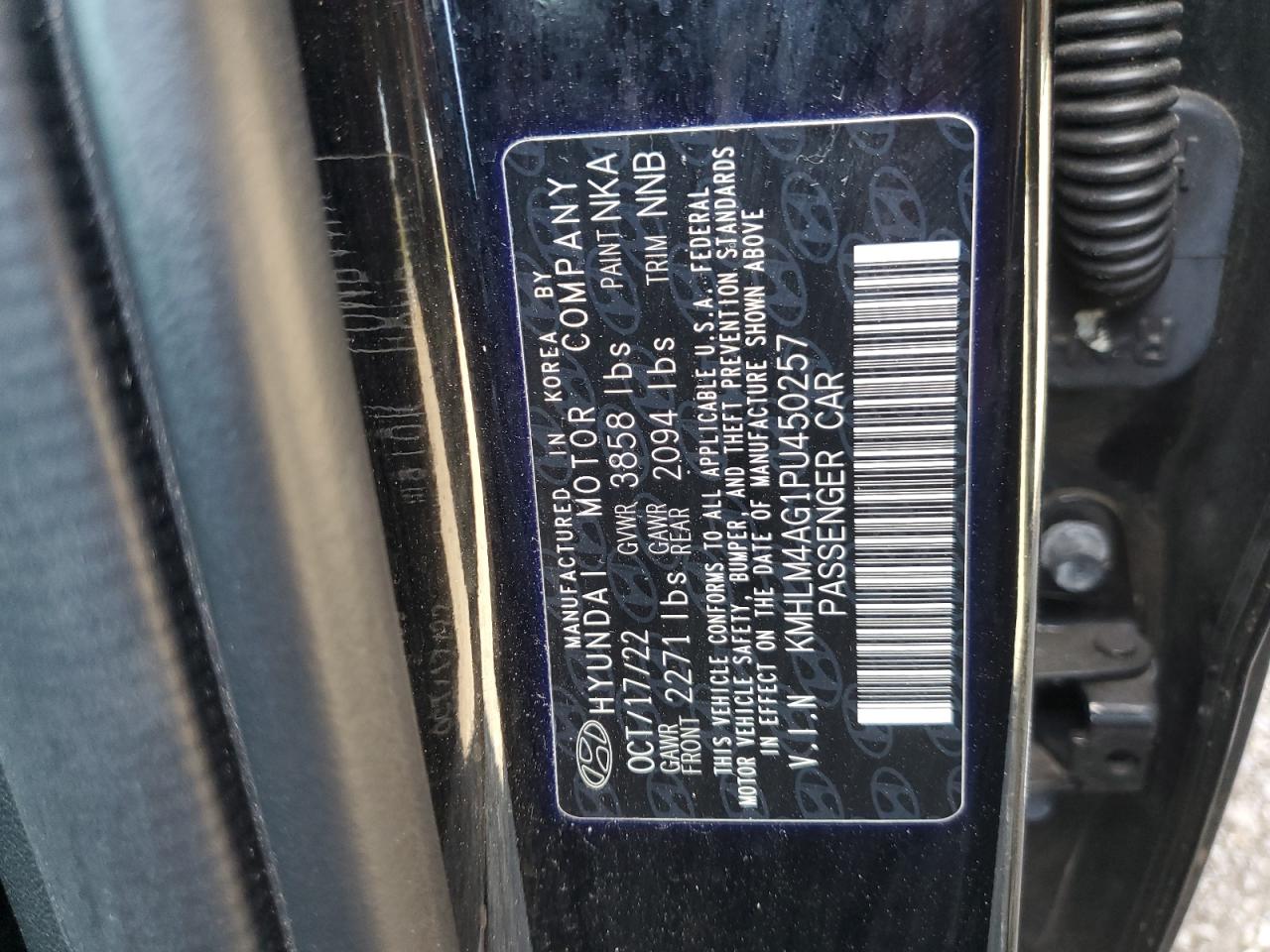 2023 Hyundai Elantra Sel VIN: KMHLM4AG1PU450257 Lot: 86186525