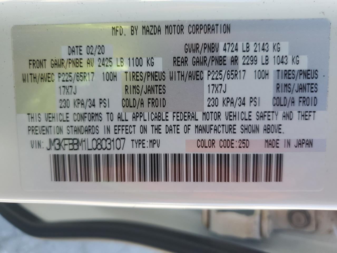 2020 Mazda Cx-5 Sport VIN: JM3KFBBM1L0803107 Lot: 85304645