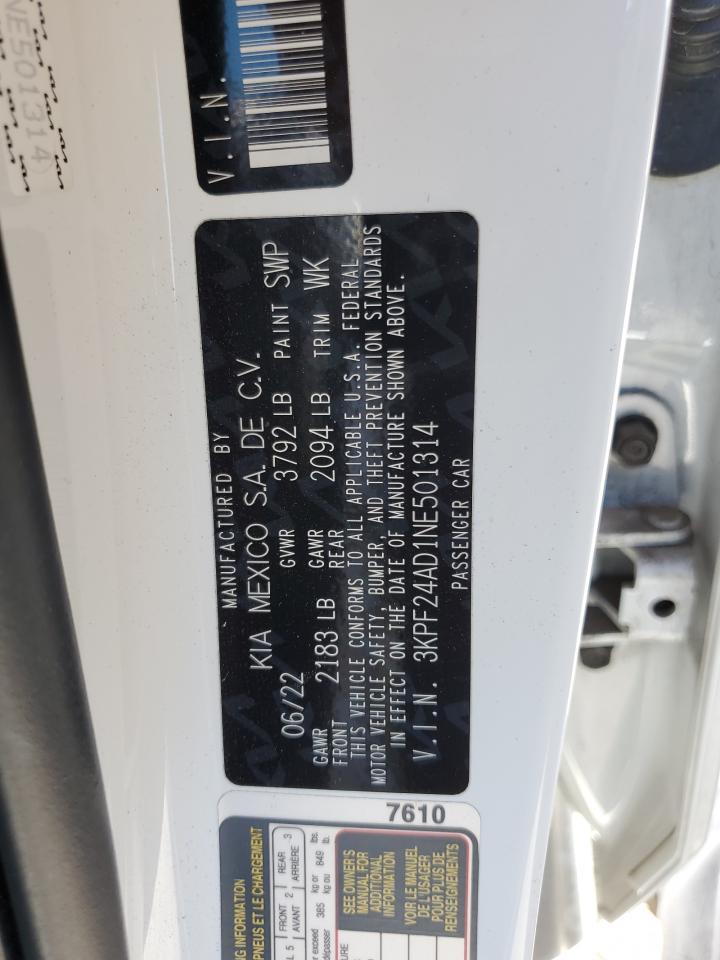 2022 Kia Forte Fe VIN: 3KPF24AD1NE501314 Lot: 83939175