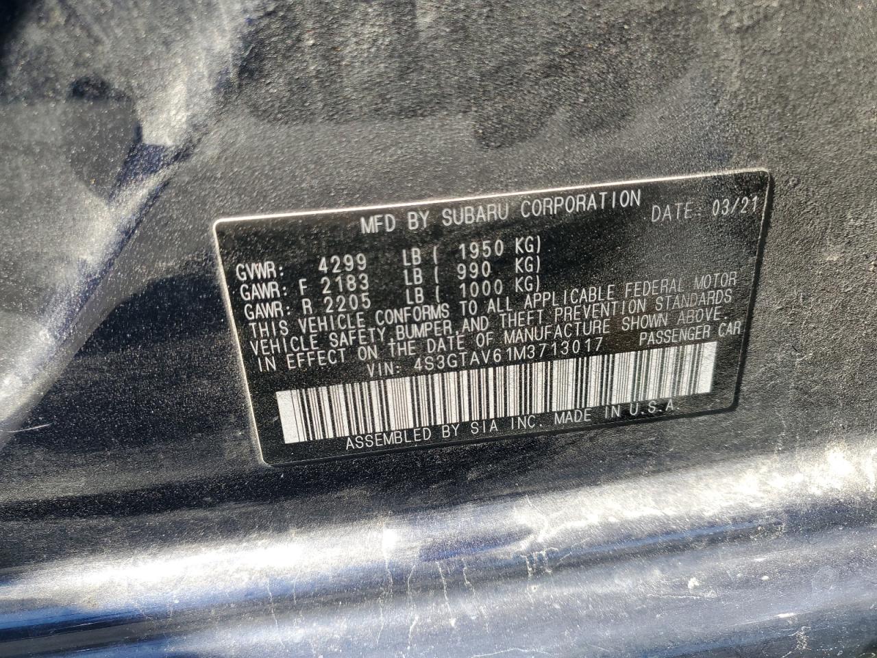 2021 Subaru Impreza Premium VIN: 4S3GTAV61M3713017 Lot: 84028985