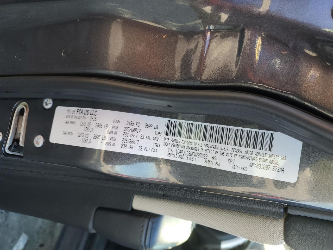 2015 Jeep Cherokee Latitude VIN: 1C4PJLCS6FW707233 Lot: 90861385