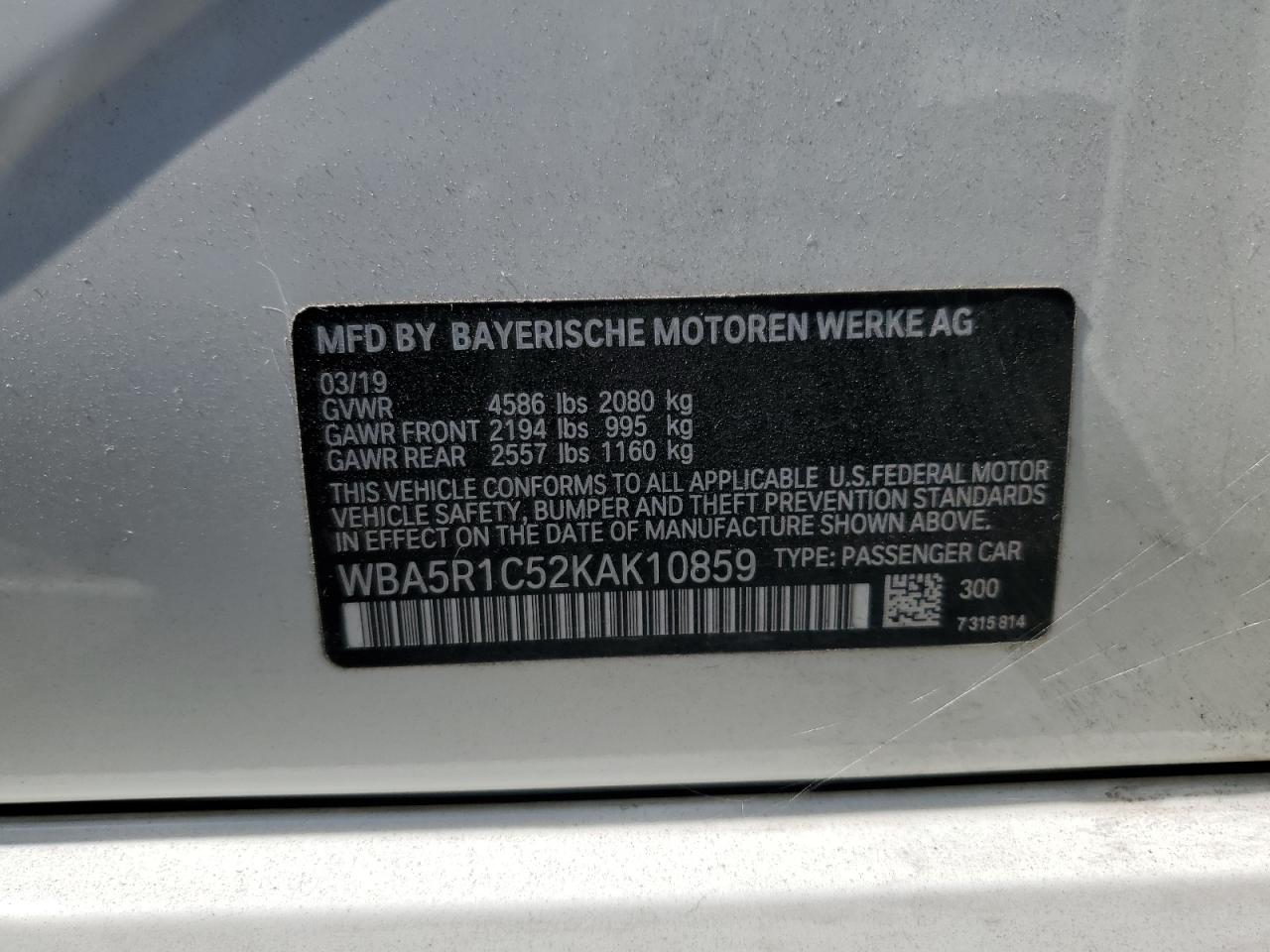 2019 BMW 330I VIN: WBA5R1C52KAK10859 Lot: 84636595