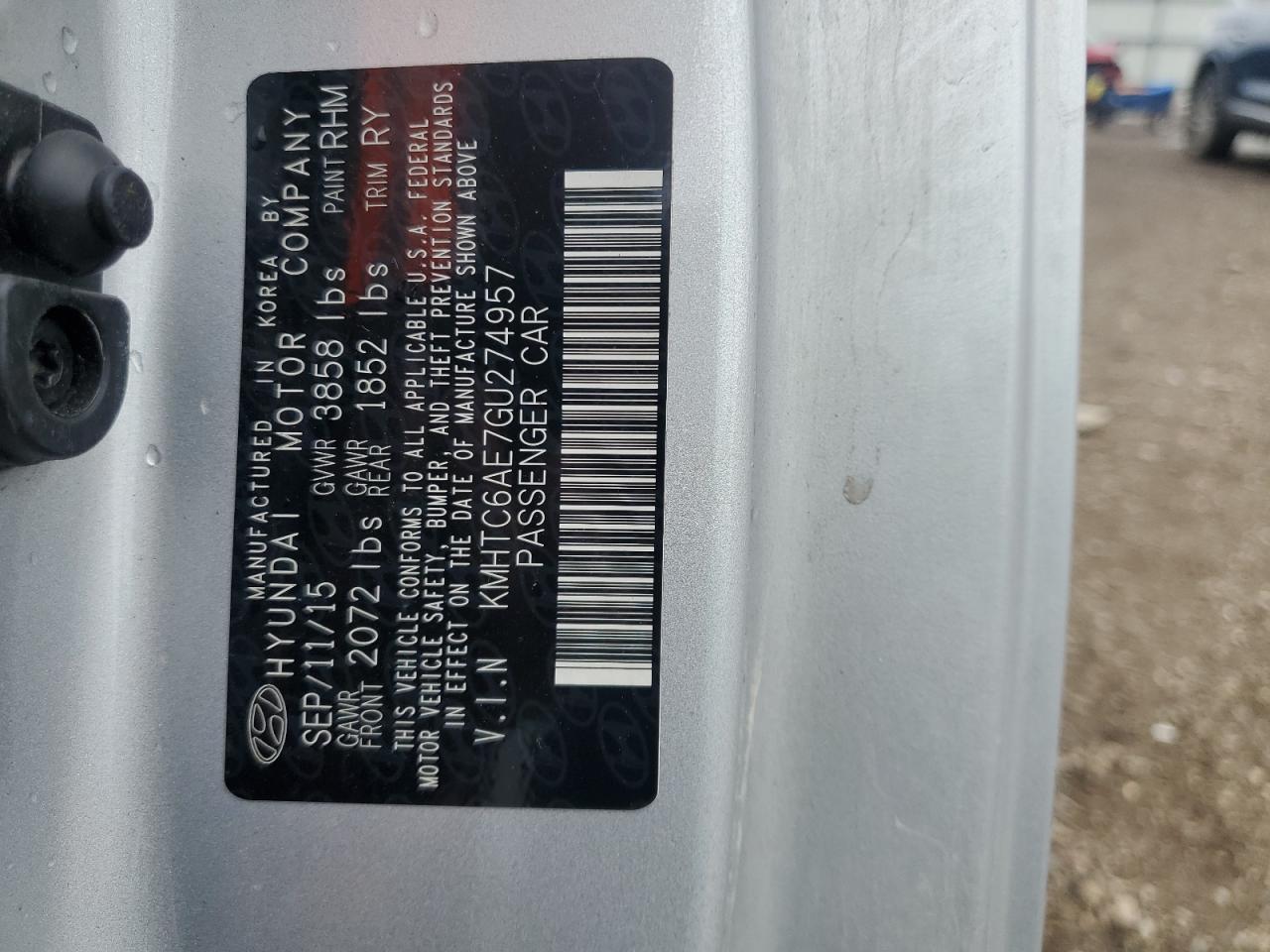 2016 Hyundai Veloster Turbo VIN: KMHTC6AE7GU274957 Lot: 85703895