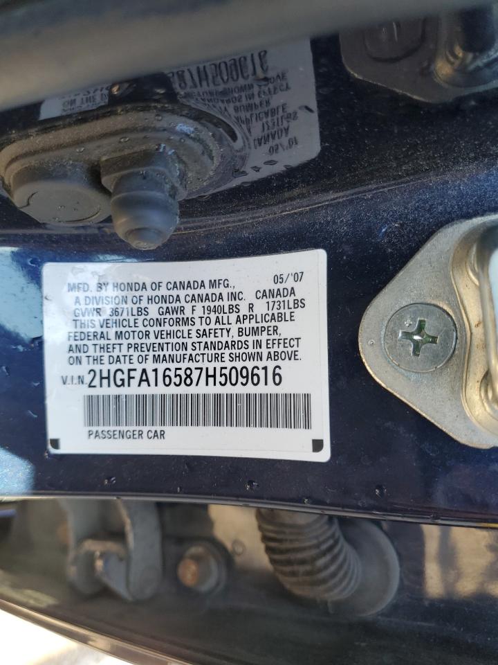 2007 Honda Civic Lx VIN: 2HGFA16587H509616 Lot: 85000505