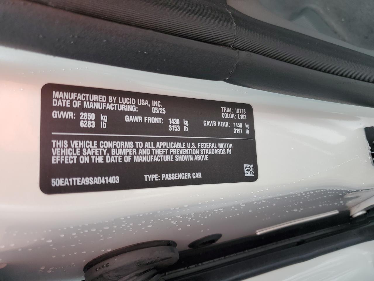2025 Lucid Motors Air Touring VIN: 50EA1TEA9SA041403 Lot: 81918355
