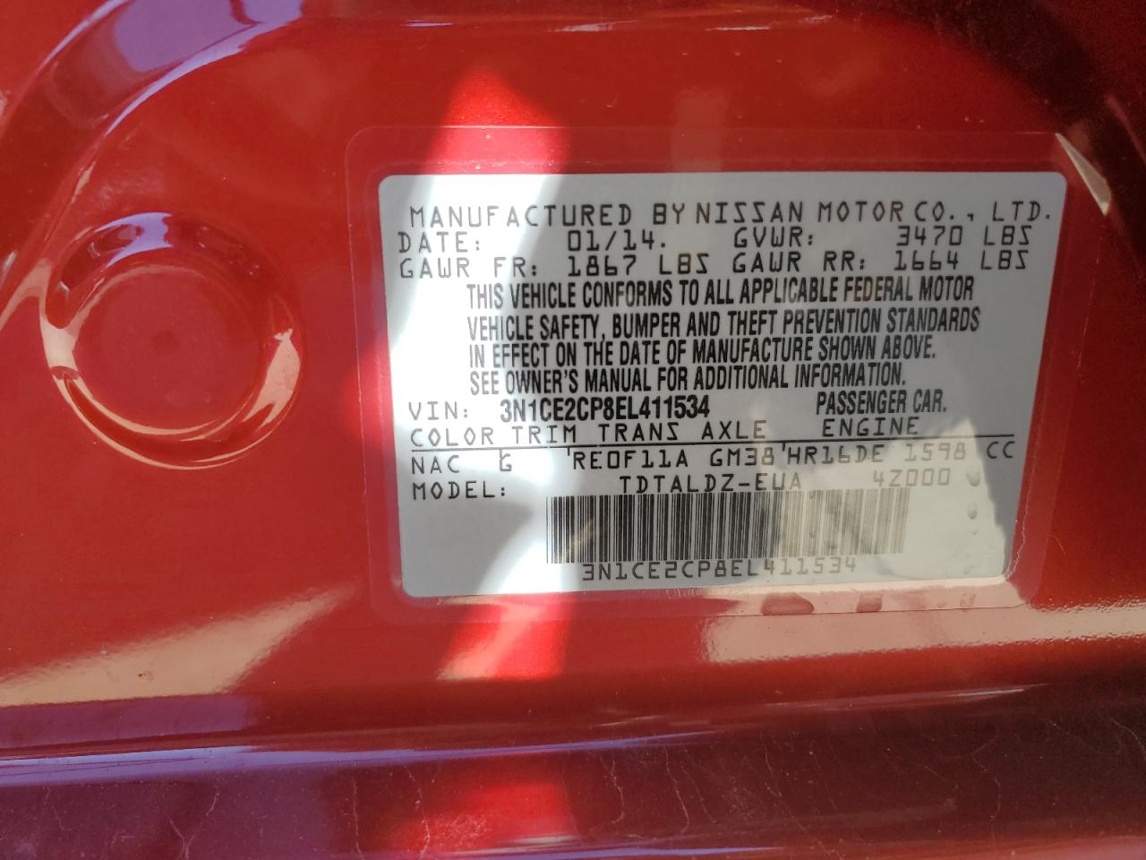 2014 Nissan Versa Note S VIN: 3N1CE2CP8EL411534 Lot: 82230215