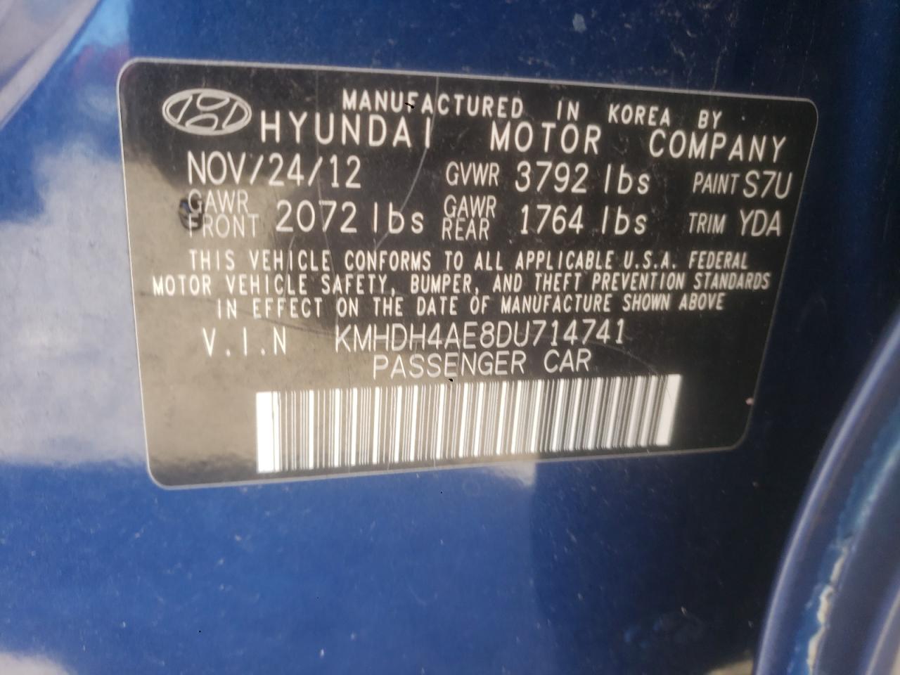 2013 Hyundai Elantra Gls VIN: KMHDH4AE8DU714741 Lot: 89930025