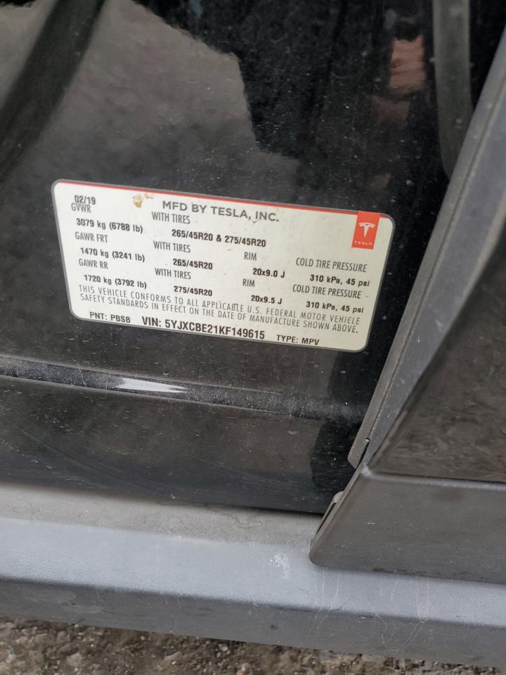 2019 Tesla Model X VIN: 5YJXCBE21KF149615 Lot: 82569755