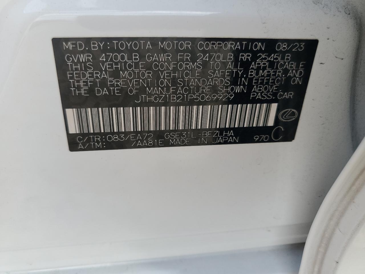 2023 Lexus Is 350 F Sport Design VIN: JTHGZ1B21P5069929 Lot: 86637805