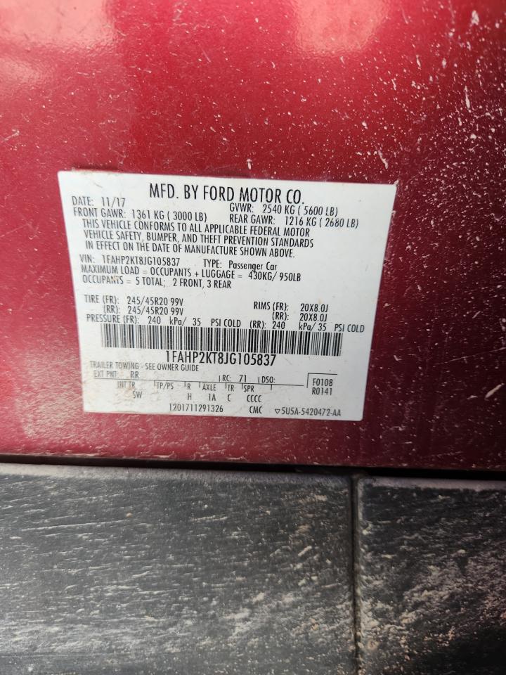 2018 Ford Taurus Sho VIN: 1FAHP2KT8JG105837 Lot: 81825085