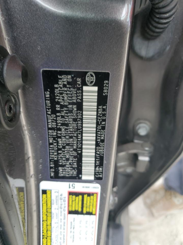 2020 Toyota Camry Le VIN: 4T1C11AK7LU987902 Lot: 84447315