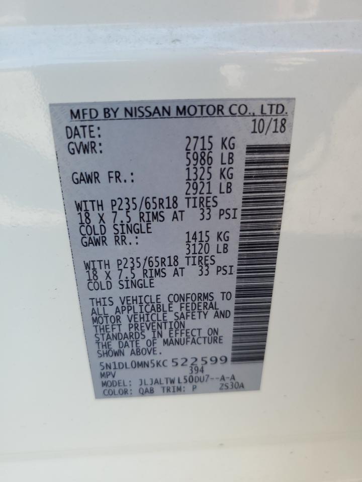 2019 Infiniti Qx60 Luxe VIN: 5N1DL0MN5KC522599 Lot: 82503765