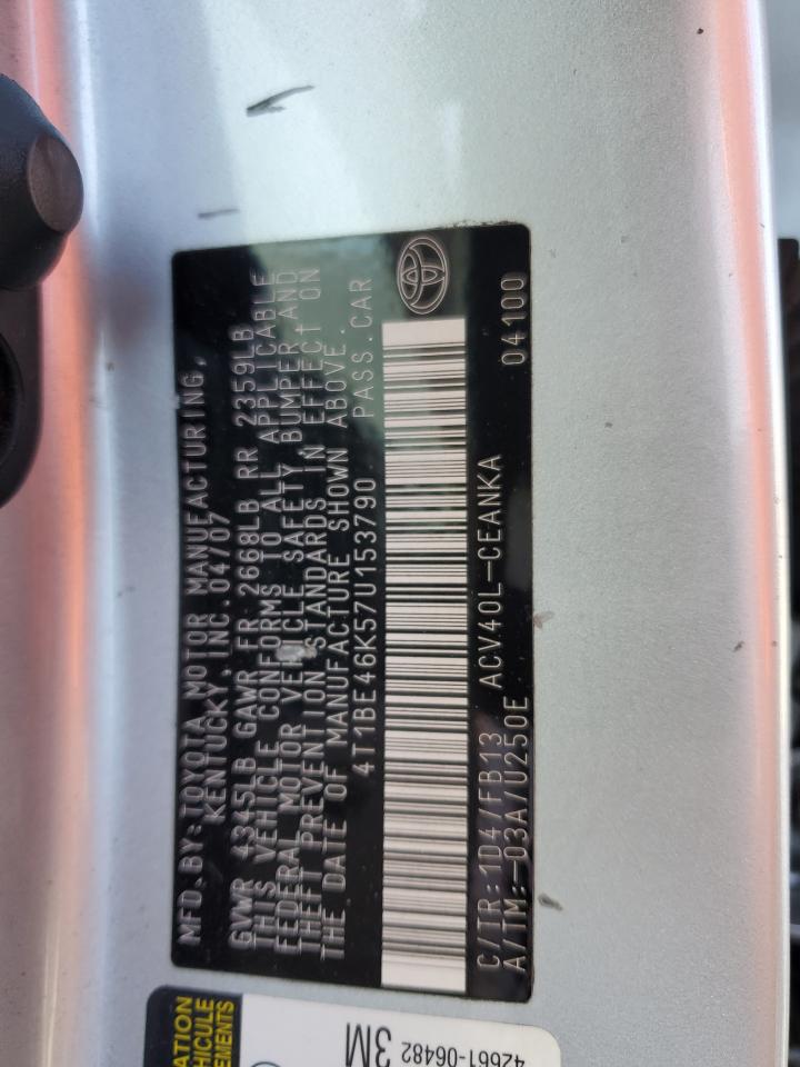 2007 Toyota Camry Ce VIN: 4T1BE46K57U153790 Lot: 85735365