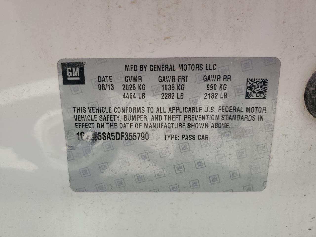 2013 Chevrolet Malibu 1Lt VIN: 1G11C5SA5DF355790 Lot: 85359835