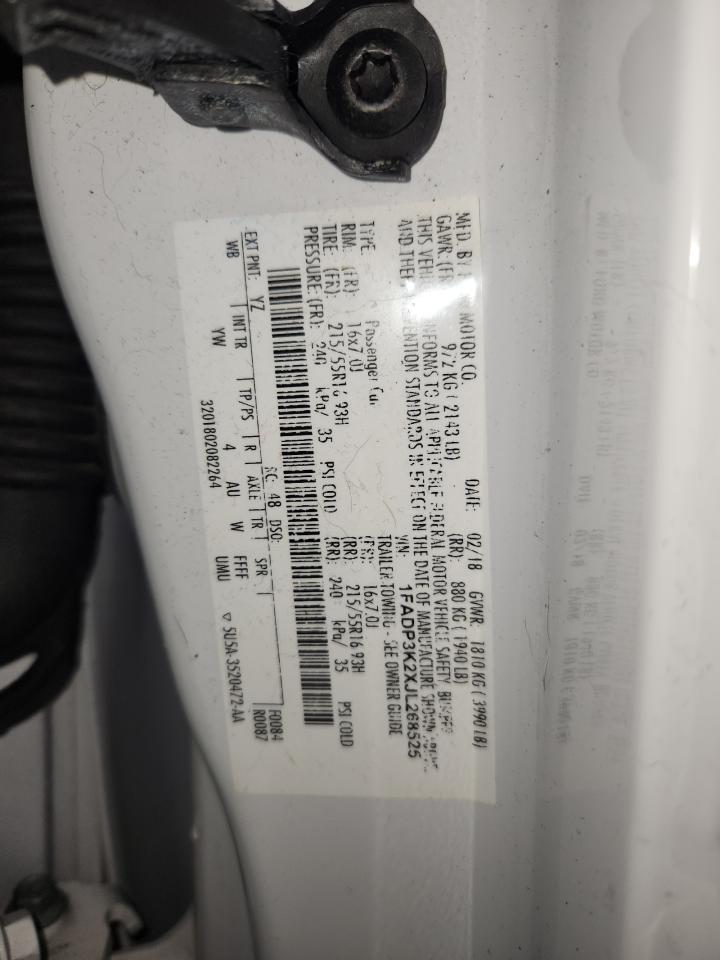 2018 Ford Focus Se VIN: 1FADP3K2XJL268525 Lot: 85684505