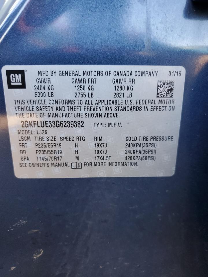 2016 GMC Terrain Slt VIN: 2GKFLUE33G6239382 Lot: 84643535