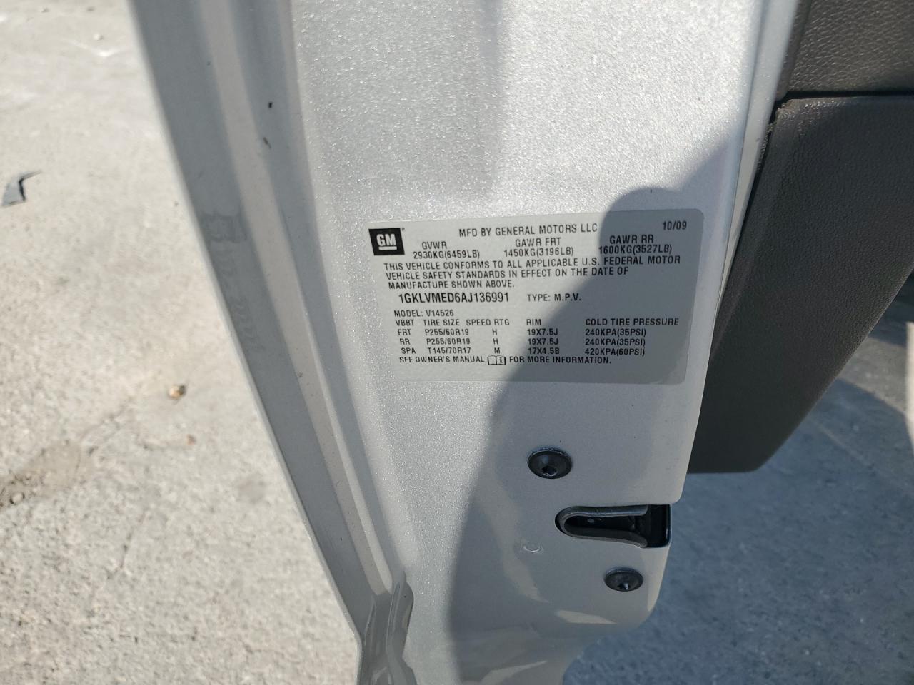 2010 GMC Acadia Slt-1 VIN: 1GKLVMED6AJ136991 Lot: 85108595