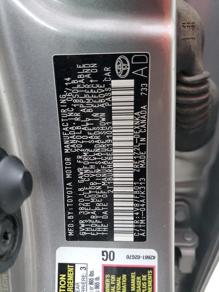 2014 Toyota Corolla L VIN: 2T1BURHE6EC191051 Lot: 85853925