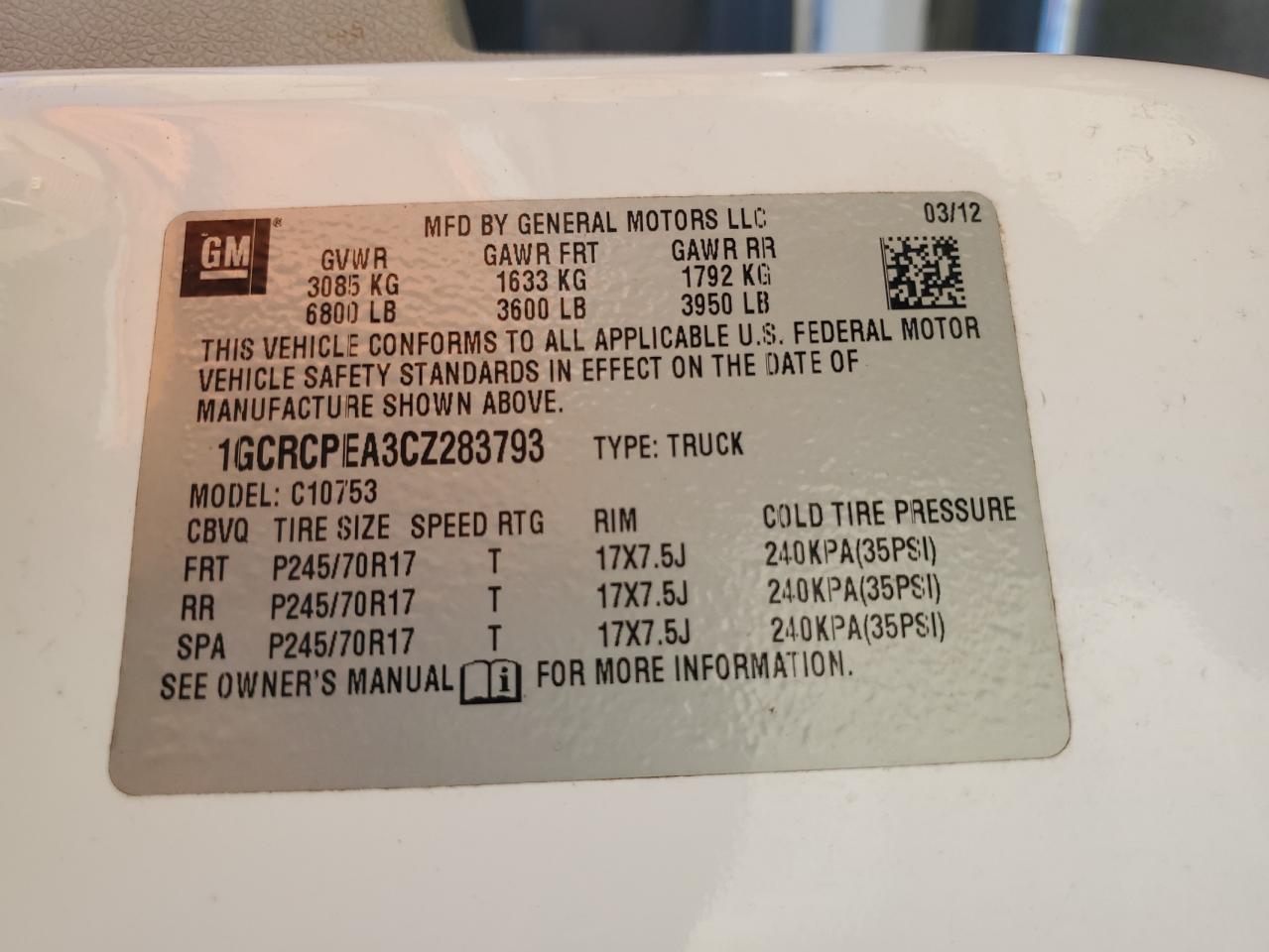 2012 Chevrolet Silverado C1500 VIN: 1GCRCPEA3CZ283793 Lot: 85736605