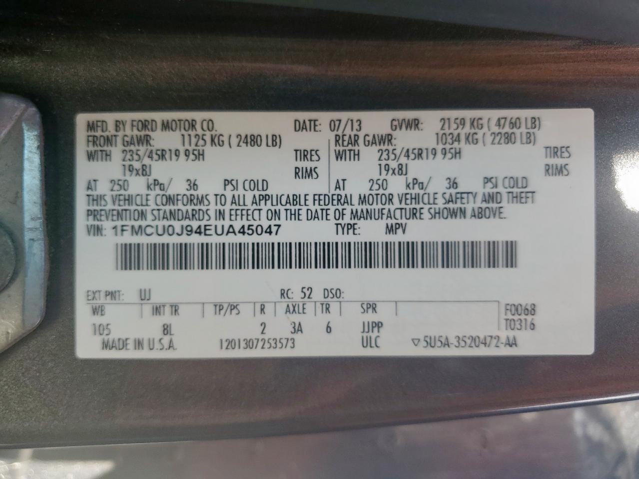 2014 Ford Escape Titanium VIN: 1FMCU0J94EUA45047 Lot: 82201515