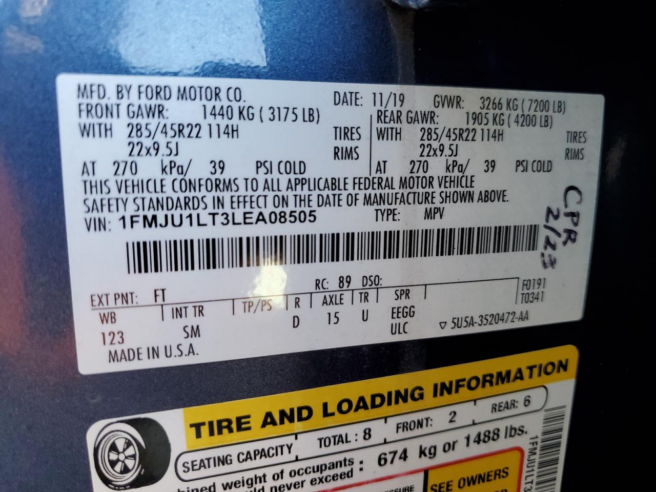 2020 Ford Expedition Platinum VIN: 1FMJU1LT3LEA08505 Lot: 84615805