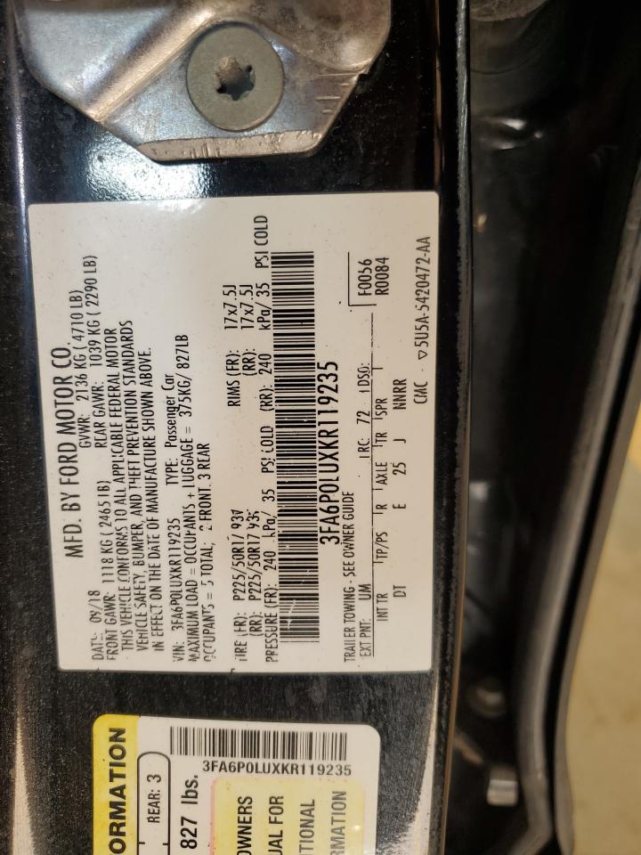 2019 Ford Fusion Se VIN: 3FA6P0LUXKR119235 Lot: 85662655