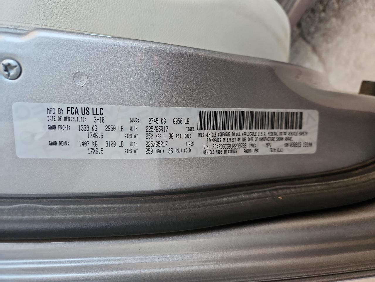 2018 Dodge Grand Caravan Sxt VIN: 2C4RDGCG8JR239798 Lot: 85363345