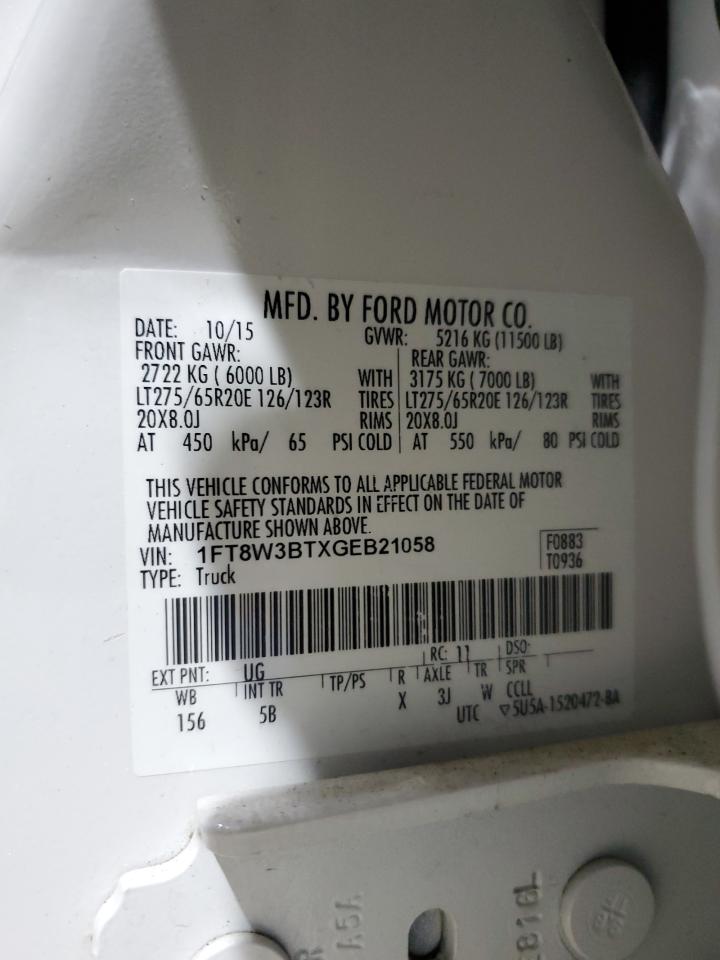 2016 Ford F350 Super Duty VIN: 1FT8W3BTXGEB21058 Lot: 86105435